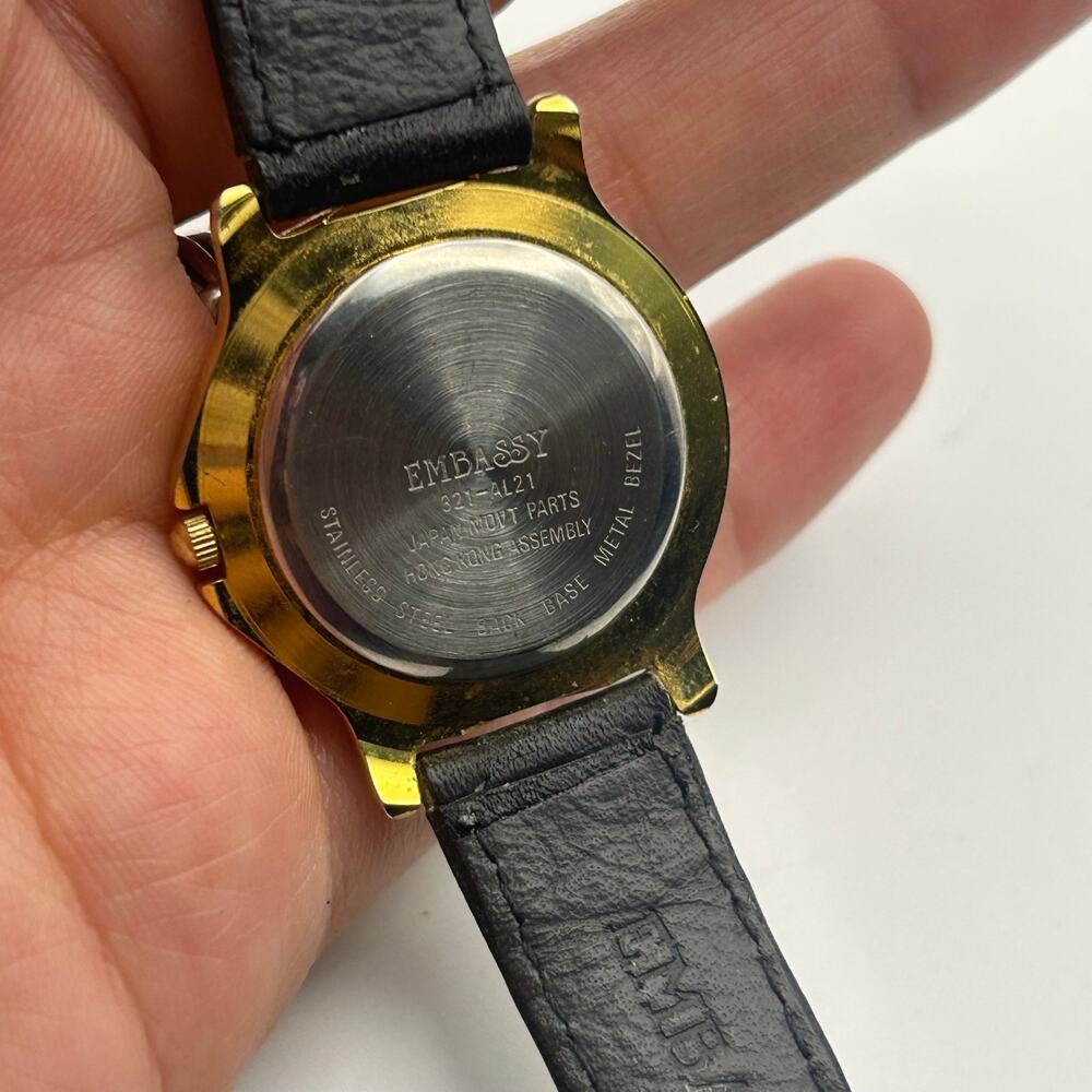 Vintage Gold-tone Embassy Black Dial Women’s Quartz Watch Working image 5